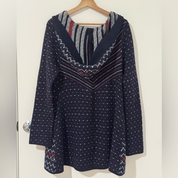 Free People Wool Blend Hooded Sweater Cardigan Coat Fair Isle Nordic L - Picture 3 of 7
